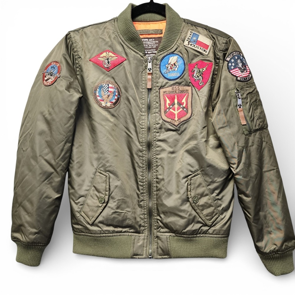 Top Gun MA-1 Bomber Jacket Kids Size‎ 12 (Large) Military US Air Force Patches